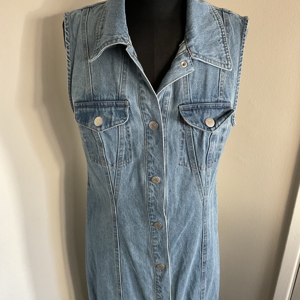 House of Harlow Denim Maxi Dress M Medium Sleeveless Button Front Revolve Boho - Picture 3 of 7